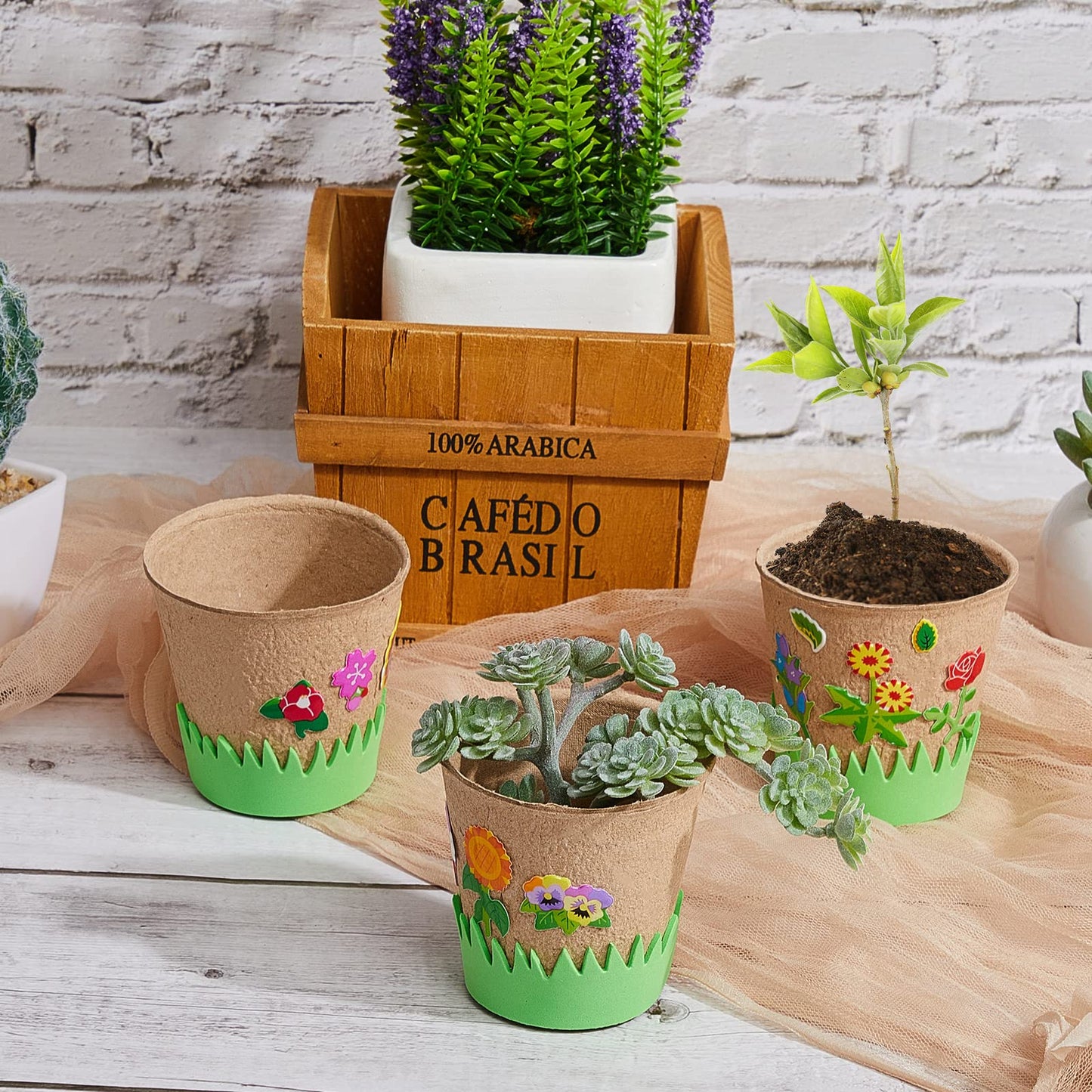 Jecery 30 Sets Garden Paper Craft Kit DIY Foam Flower Pots, Flower Planting and Growing Kit for Spring Summer Early Graduation DIY Crafts
