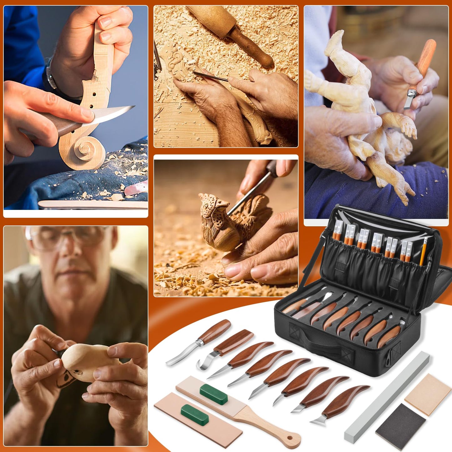 Olerqzer Wood Carving Kit,35-in-1 Wood Whittling Kit for Beginners,Whittling Knife Set Whittling Knife Wood Carving Knives Carving Tools with Large Storage Tool Bag(35PCS)