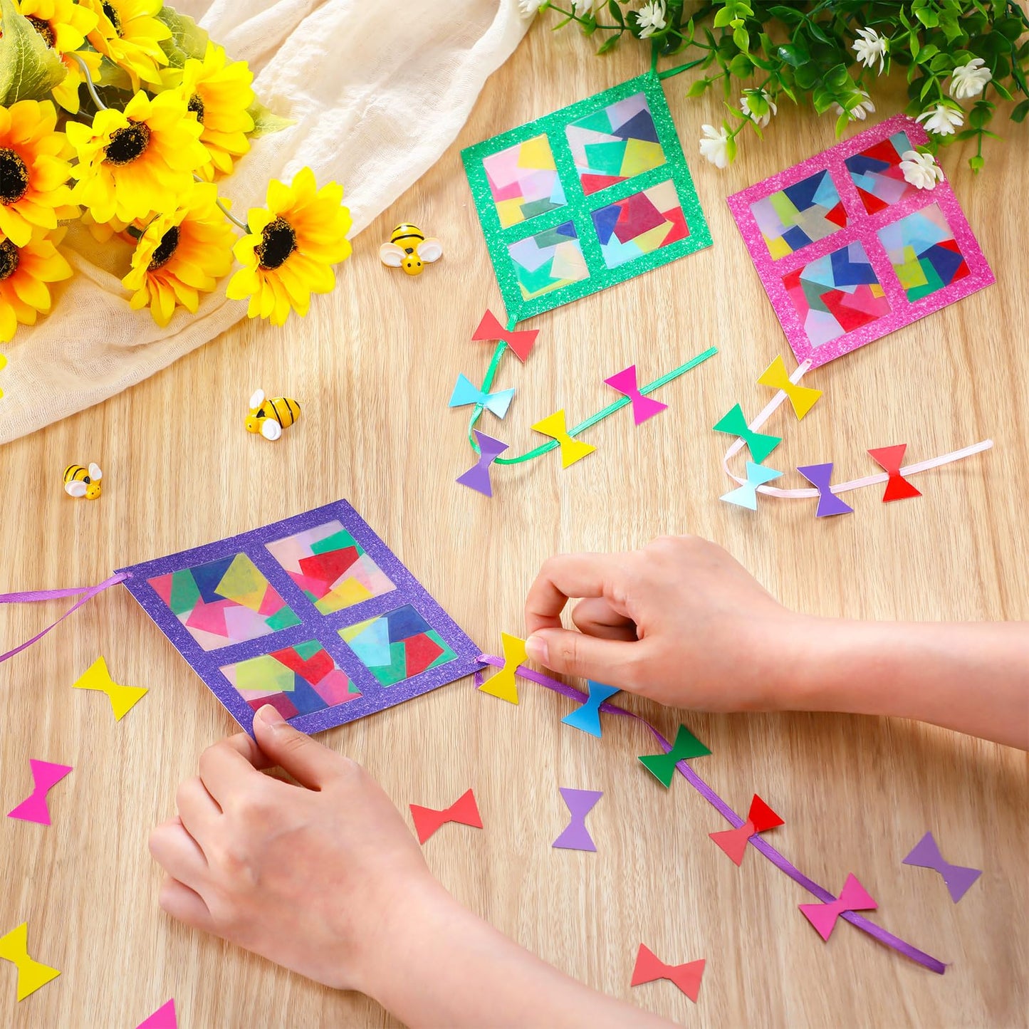 ShinyRelief 24 Sets Kites Craft DIY Kites Tissue Paper Craft Kits Summer Party Supplies DIY Hanging Ornaments Make Your Own Summer Beach Party Decoration for Outdoor Grassland Activities