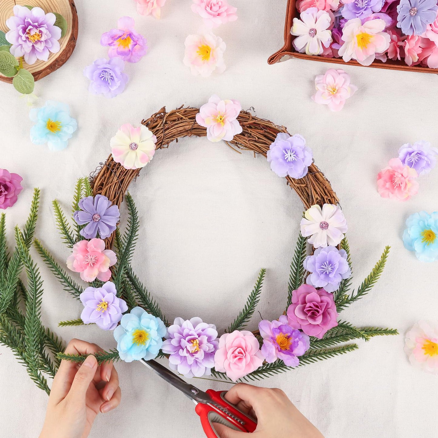 ATTGREAT 210 Pcs Mini Silk Flower Heads Small Fake Rose Daisy Faux Flowers Bulk for Crafts Artificial Loose Fabric Flowers Heads Sunflower Bulk for Wedding Hair Cap Dresses Decorations (Purple)