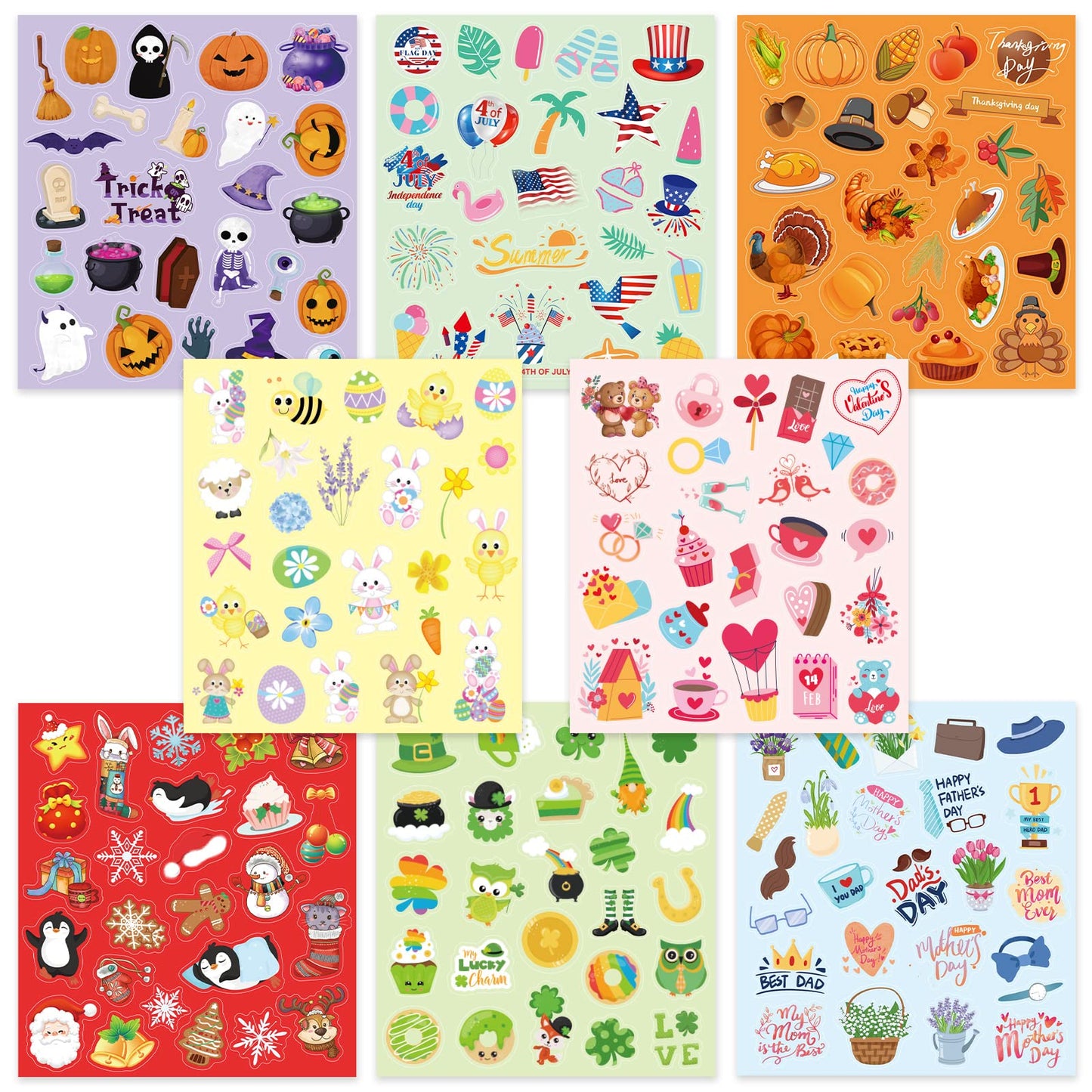 Treasure Cove Holiday Stickers Assortment Seasonal Sticker Sheets for Kids Crafts Halloween Thanksgiving Christmas Birthday Party Decorations Supplies 16 Sheets 400Pcs