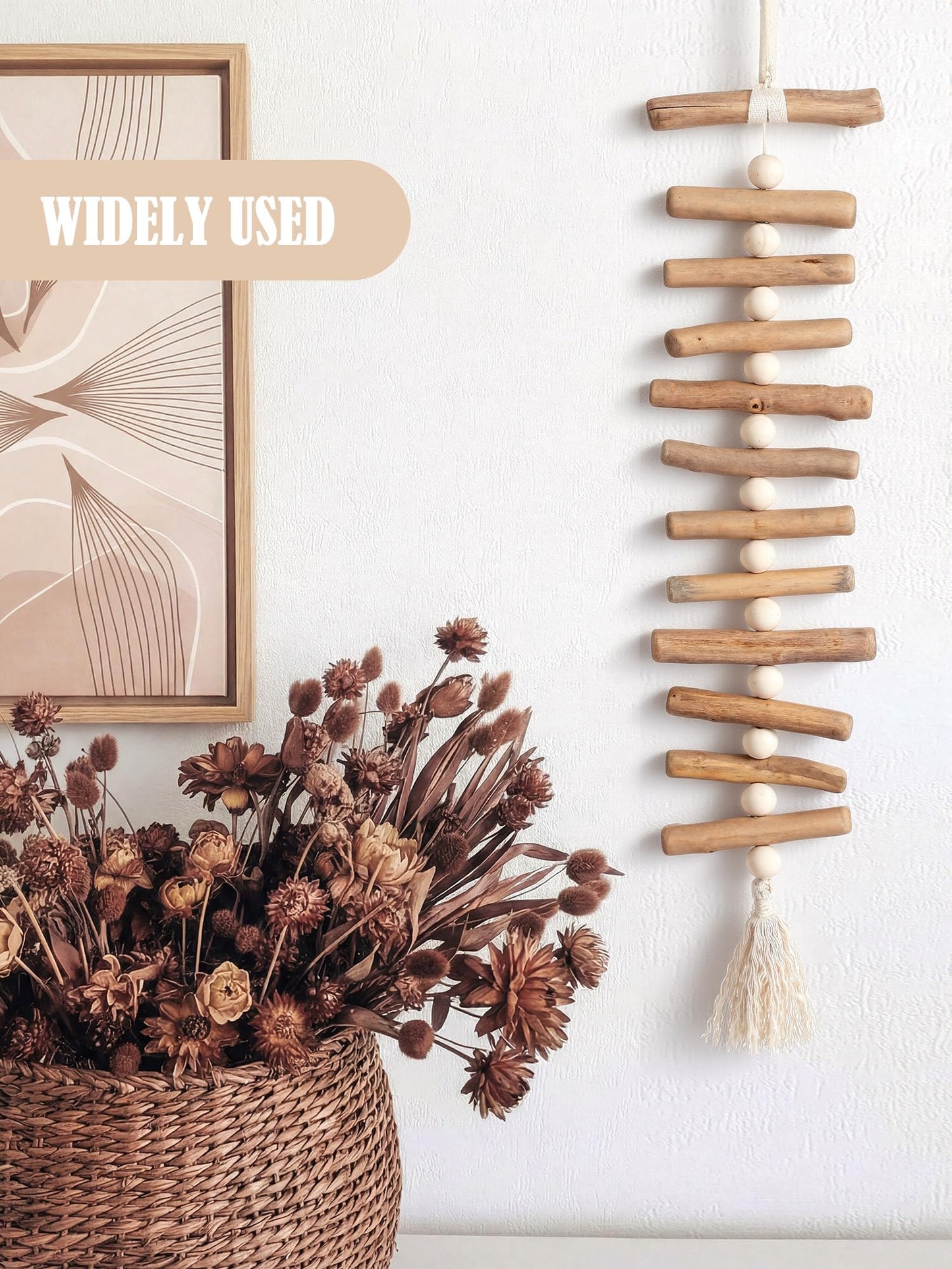 Yerliker Wooden Driftwood Wall Decor Decorative Wooden Beads Wall Hanging Bohemian Ethnic Style Tassel Wood Decor Home Living Room Bedroom Beach House and Gift