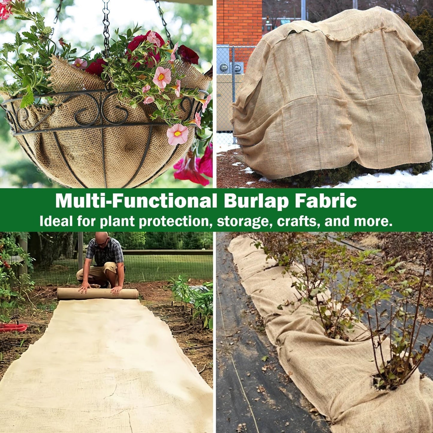Liaycco 60" x 100 Feet Burlap Fabric Roll 33 Yards – Burlap Fabric by The Yard for Tree Wrap, Garden Plant Cover, Weed Barrier, Landscaping & DIY Crafts, Ideal for Outdoor Winter Protection