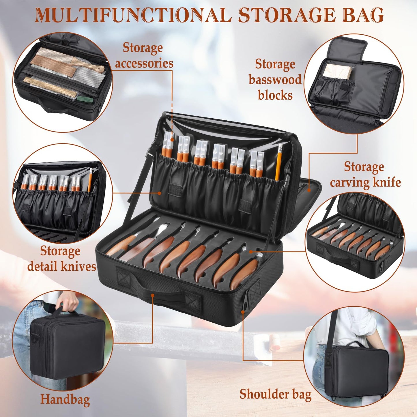Olerqzer Wood Carving Kit,35-in-1 Wood Whittling Kit for Beginners,Whittling Knife Set Whittling Knife Wood Carving Knives Carving Tools with Large Storage Tool Bag(35PCS)
