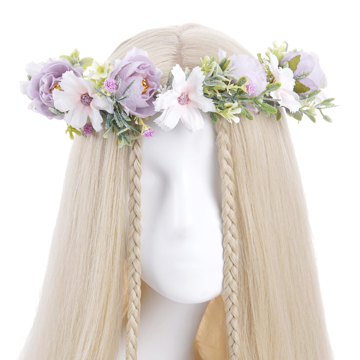 KorViSHOW Fairy Flower Crown Headband, Artificial Purple Rose Floral Headpiece, Boho Bridal Flower Headbands for Women Girls Renaissance Cosplay Wedding Birthday Party Hair Accessories