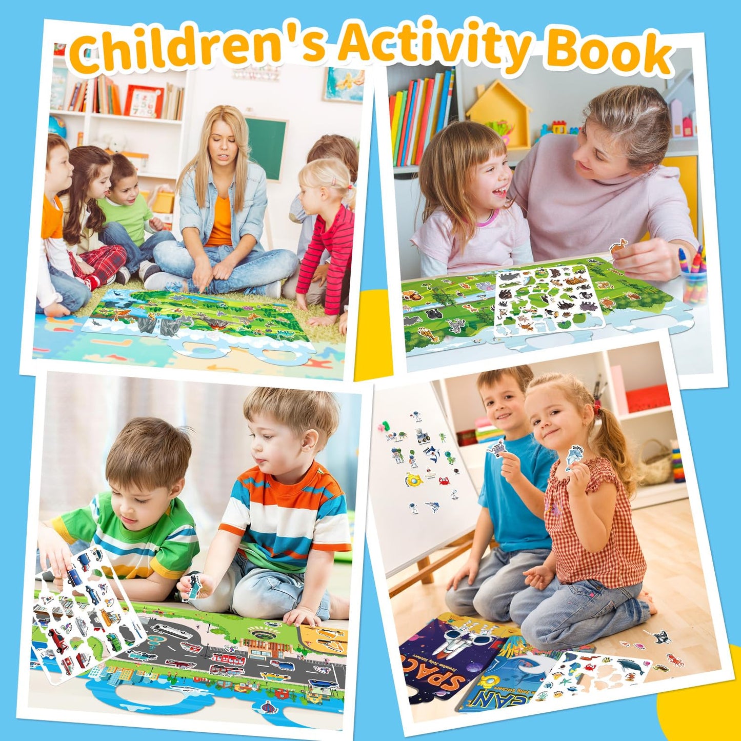 CREATIVETREES 6 Sets Reusable Sticker Book for Toddlers 3-6, Jelly Sticker Books for Toddler, Travel Sticker Activity Toys for Kids 3 4 5 6 Years Old Girls & Boys