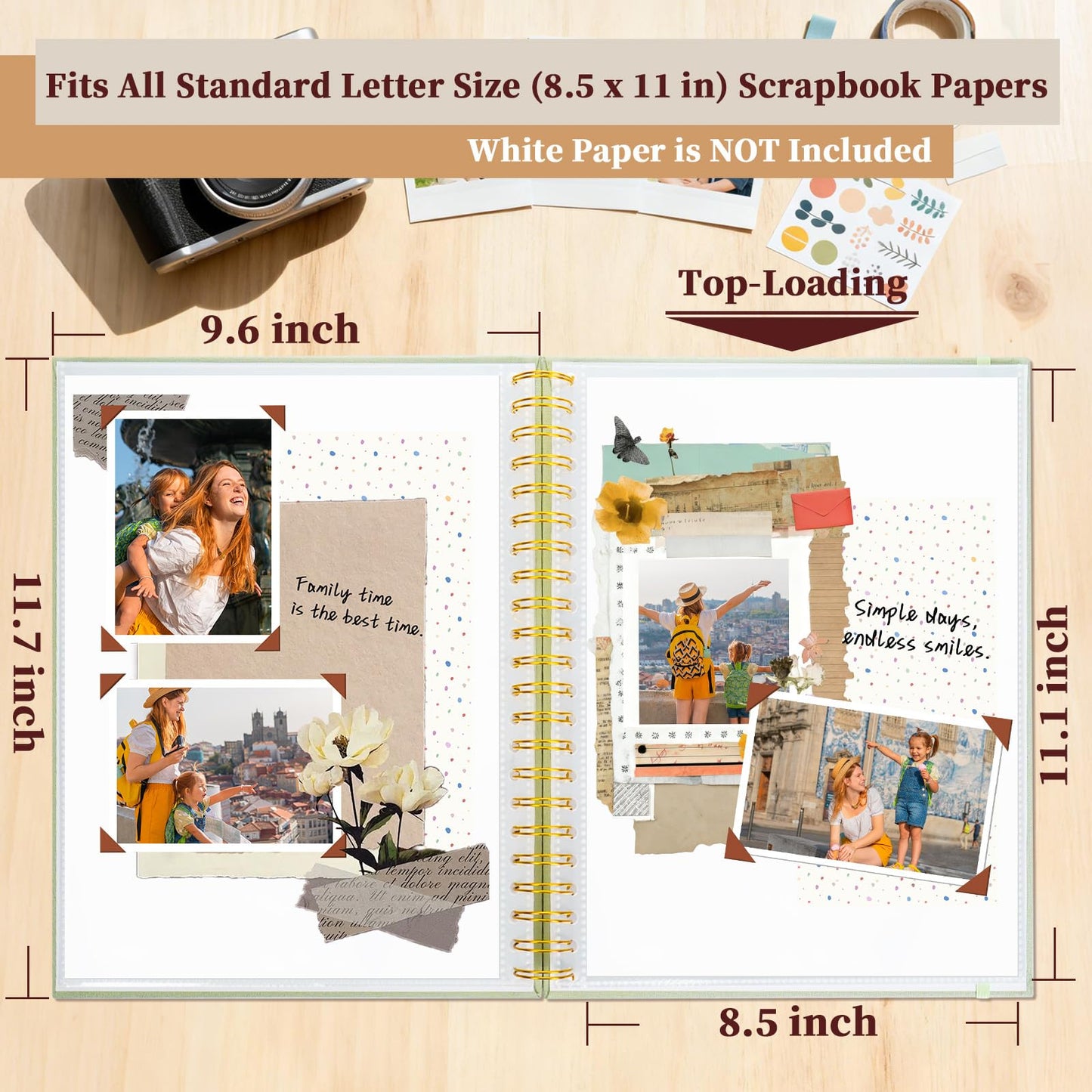 Hiwhy 8.5x11 Inch Scrapbook Photo Album, Linen Cover DIY Scrapbooks with 30 Sheets Plastic Sleeves 60 Pages Memory Book for Wedding Birthday Baby Travel (GrassGreen)