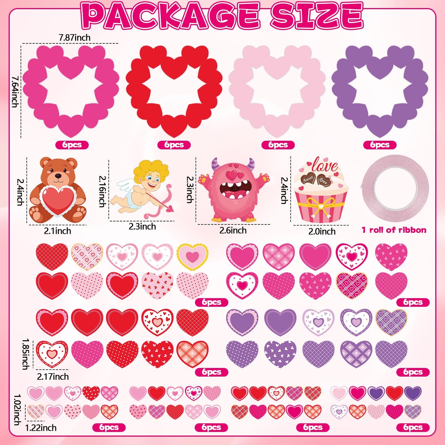 Lonfliness 24 Sets Valentines Wreath Craft for Kids DlY Hanging Decor Valentine's Day Heart Paper Wreath Craft Ornament with Heart Stickers Valentines Party Supplies for School Classroom Activities