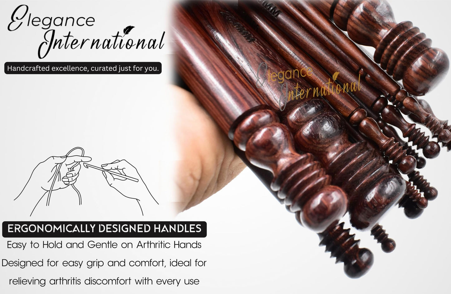 Wooden Crochet Hooks Set of 15-3.5mm to 25mm - Rosewood Crochet Hooks for Arthritic Hands- Crochet Hooks Ergonomic Soft Grip Handle - for Crocheting & Knitting - Christmas Gifts for Her(Set of 15)