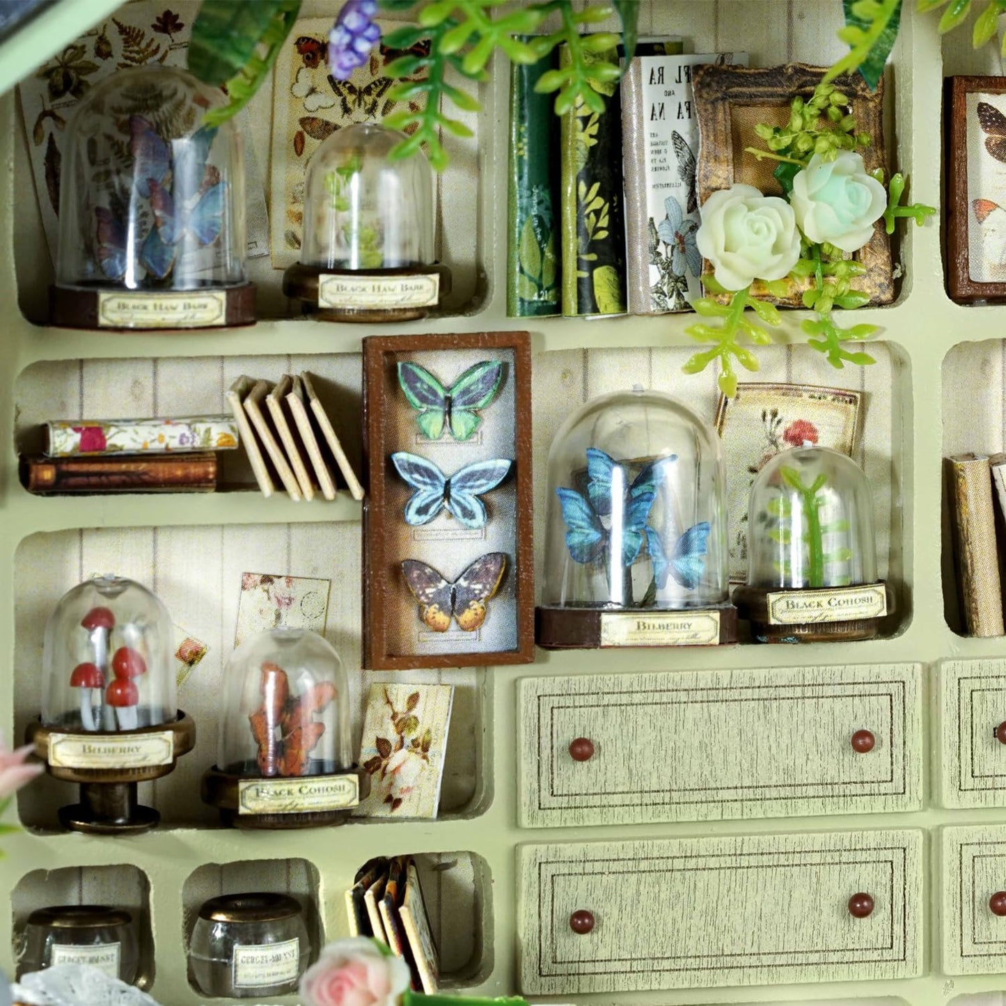 MAGQOO DIY Miniature Dollhouse Kit with Furniture Creative Room Mini Wooden Doll House Accessories DIY Doll House Room Box(Green Plant Studio)