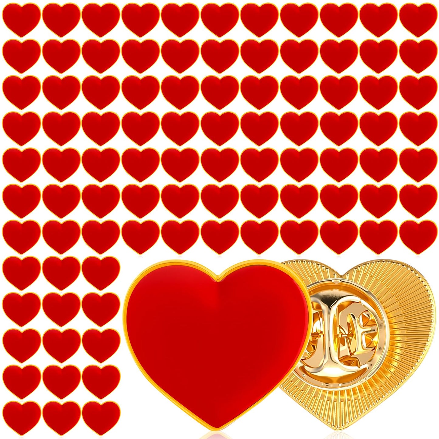 Hinly 200 Pcs Valentines Day Gifts Heart Pins Bulk Red Love Lapel Pin Metal Heart Health Brooch Badge Collar Pins for Valentines Party Favors Wedding Anniversary Men Women Clothes Bags Hats