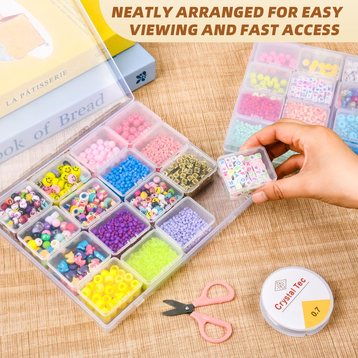 Cokapo Bead Organizer Box, 64 Pcs Clear Bead Storage Containers, Craft Organizers and Storage with Hinged Lids, Small Plastic Containers Boxes for Diamond Painting Art, Jewelry, Nail Art, Small Parts