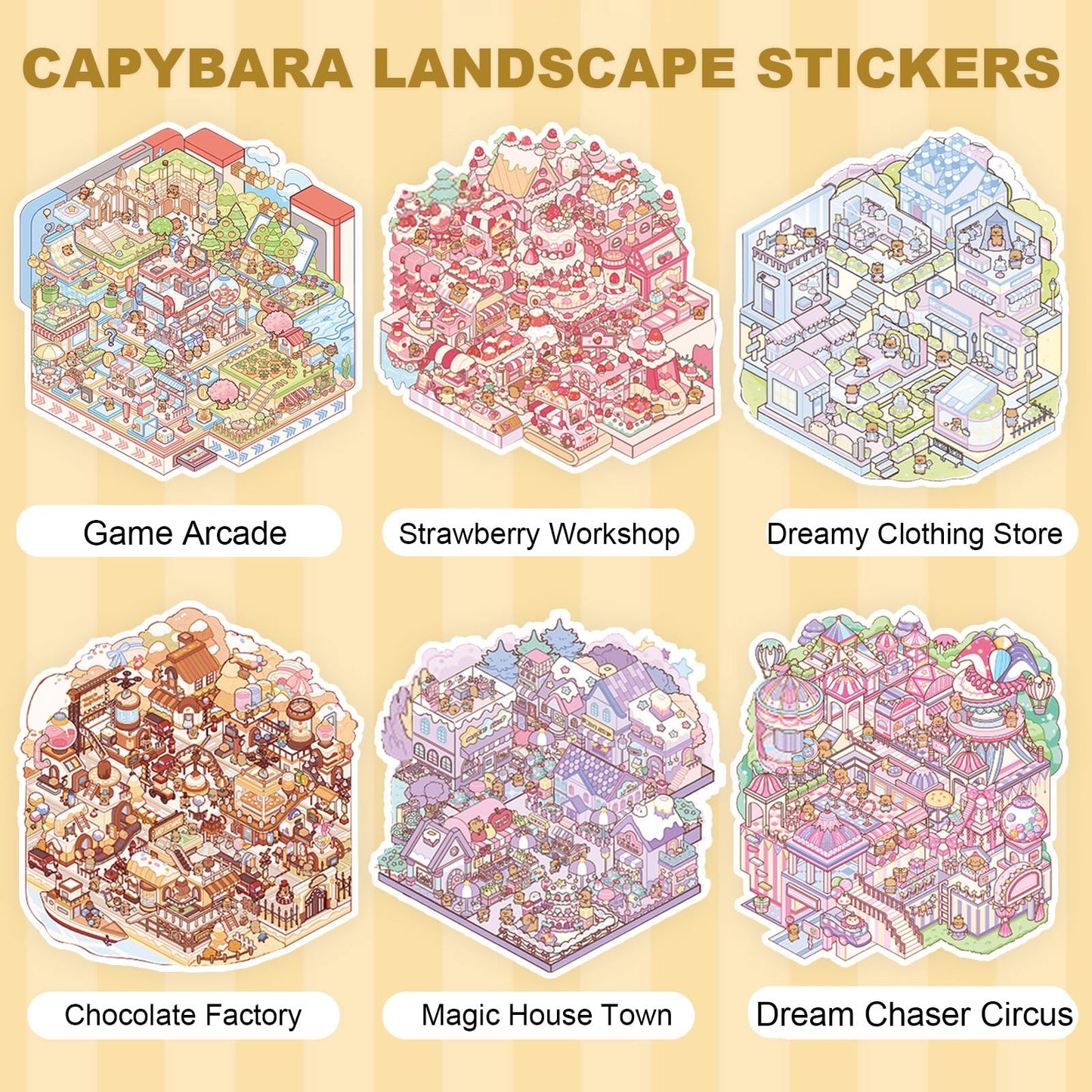 ZSYTZL 6 Sheets Large 3D DIY Stickers, Cute Waterproof Quiet Book with Capybara World Scene Decorating Mobile Phones Handbooks Water Bottle Stickers for Adult Teens-Capybara Book