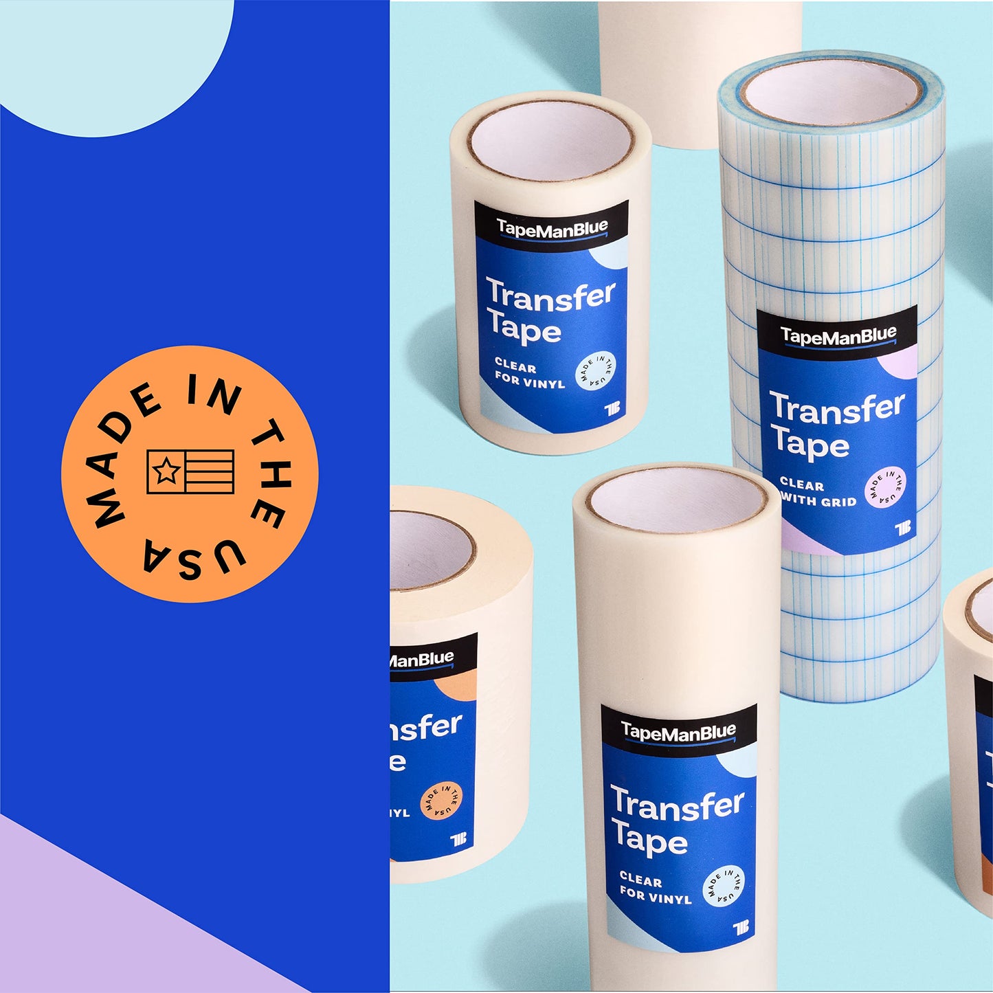 TapeManBlue Clear Transfer Tape for Vinyl - 6 inch Roll, Made in USA, Vinyl Transfer Tape with Medium to High Tack Adhesive for Crafts, Decals & Stickers (6 inch x 300 feet)