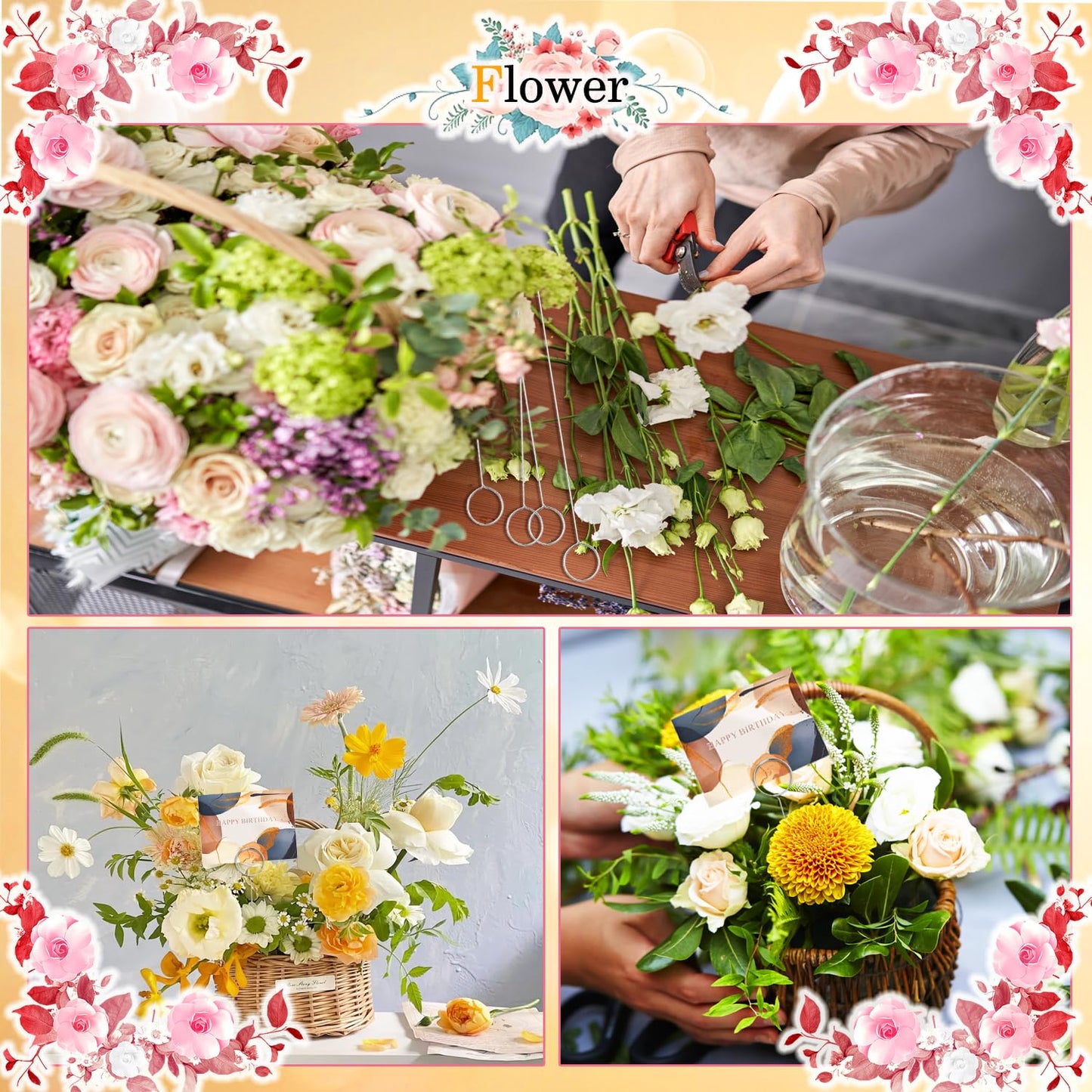 60 Pcs Metal Wire Floral Picks 13 Inch Wire Place Card Holder, Metal Table Name Number Clips Picture Stand, Round Photo Memo Flower Card Holder for Wedding Party Birthday Cake (Silver Round)