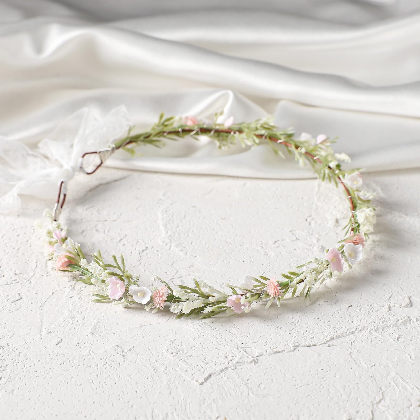 KorViSHOW Pink Flower Crown Headband, Artificial Fairy Floral Headpiece, Renaissance Hair Accessory for Women Girls Maternity Birthday Bridal Wedding Renfaire Festival Cosplay Party Hairband