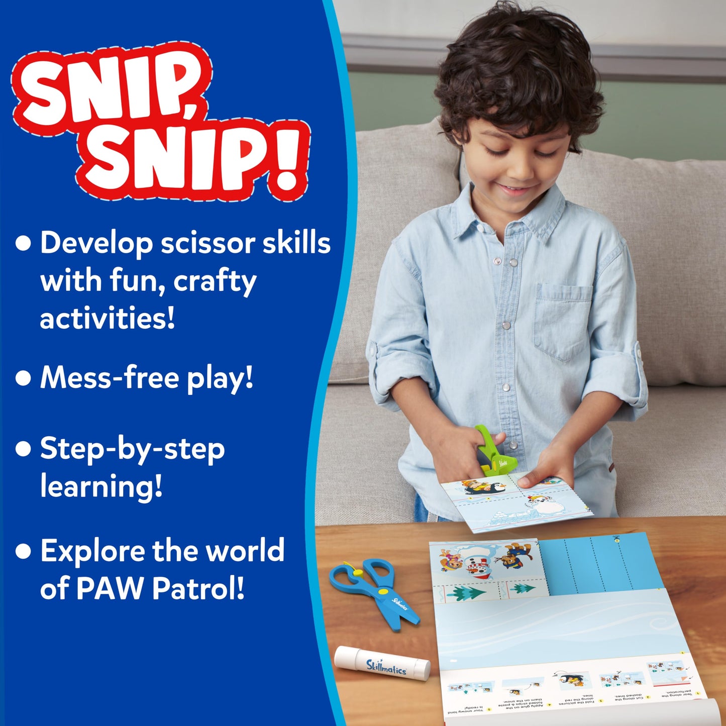 Skillmatics Scissor Skills Activity Book - Snip Snip PAW Patrol, 25 Cutting & Creative Activities for Preschoolers, Fine Motor Skills, Felt Craft Kit, Screen-Free Fun, Gifts for Ages 3, 4, 5, 6, 7
