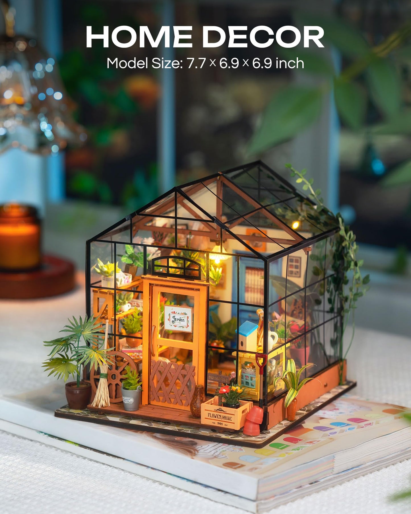 Rolife DIY Miniature House Kit-Mini Diorama 1/18 Greenhouse Dollhouse Building Kit with LED, Crafts for Adults Christmas Birthday Gift for Women Adults Dad Mom Home Decor (Cathy's Flower House)