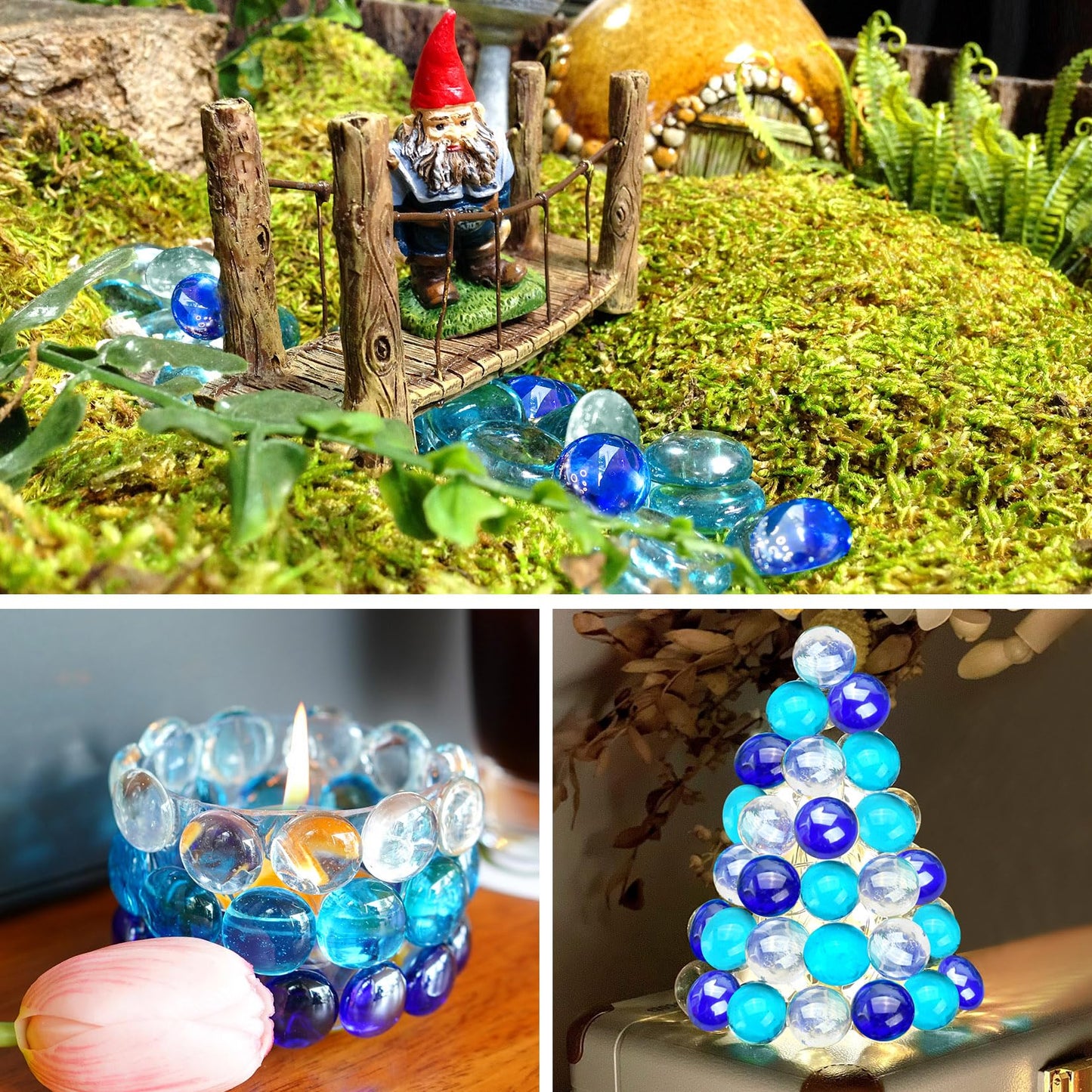 RUOJAS 5LB Blue Mix Flat Glass Marbles for Vases, Mancala Stones Gemstone Beads Vase Filler Decorative Glass Pebbles for Fish Tank, DIY Crafts, Aquarium Decor Rocks