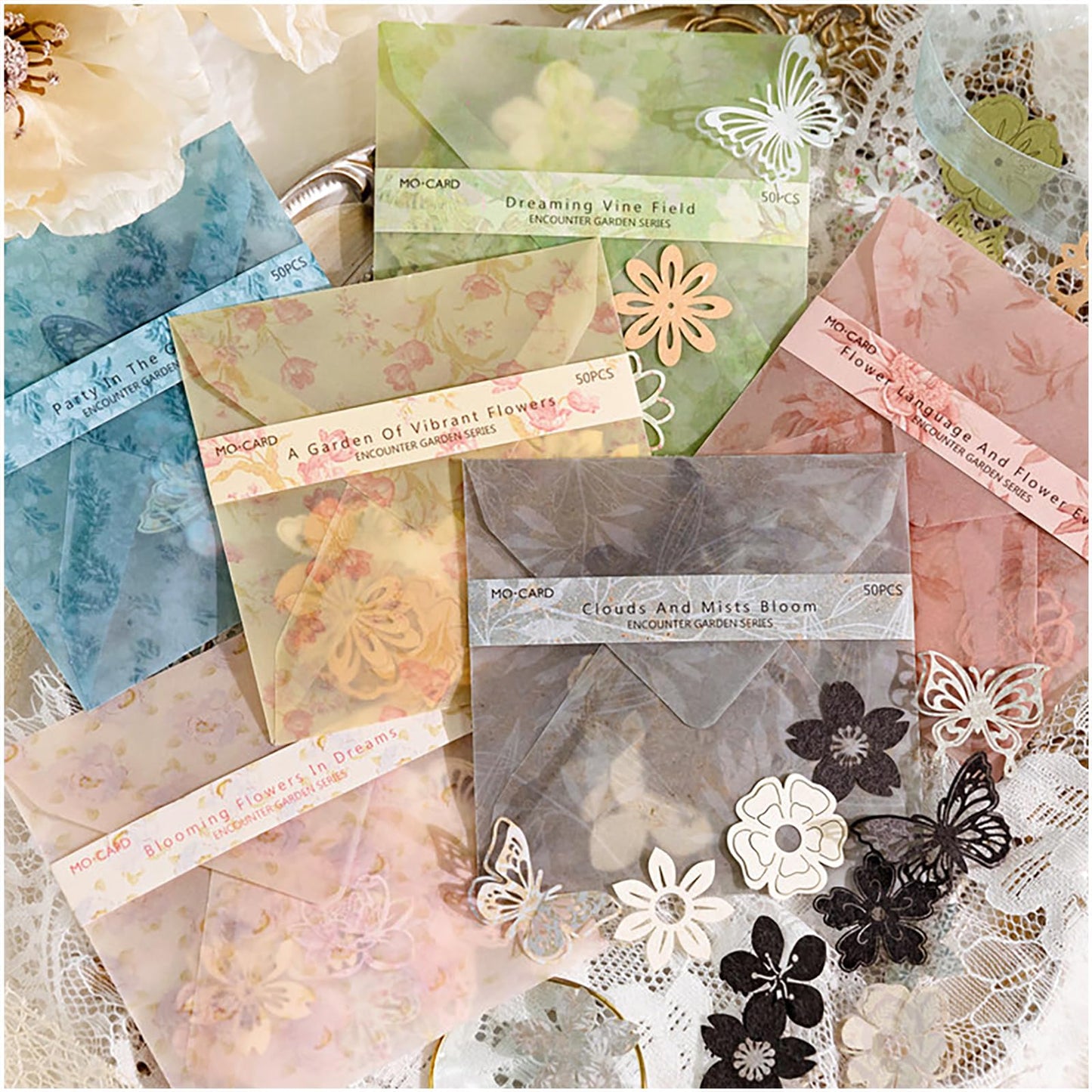 Diuhofart 300pcs Scrapbook Paper Cutouts Lace Flowers Butterfly for Scrapbooking Embellishments Supplies, Junk Journaling, Card Making, Mixed Media, Vintage Diecut Floral Collage Materials