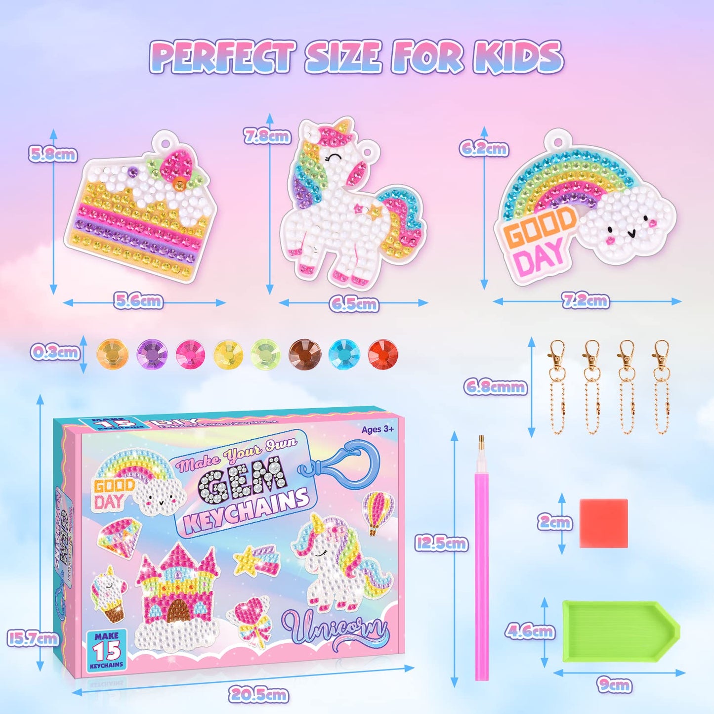 LIWIN LET'S GO! Toys for 4 5 6+ Year Old Girls, Unicorns Toys for Kids Make Your Own GEM Keychains Arts and Crafts for Kids Age 4-12 Unicorns Birthday Crafts Gifts for 4-12 Year Old Girls Boys