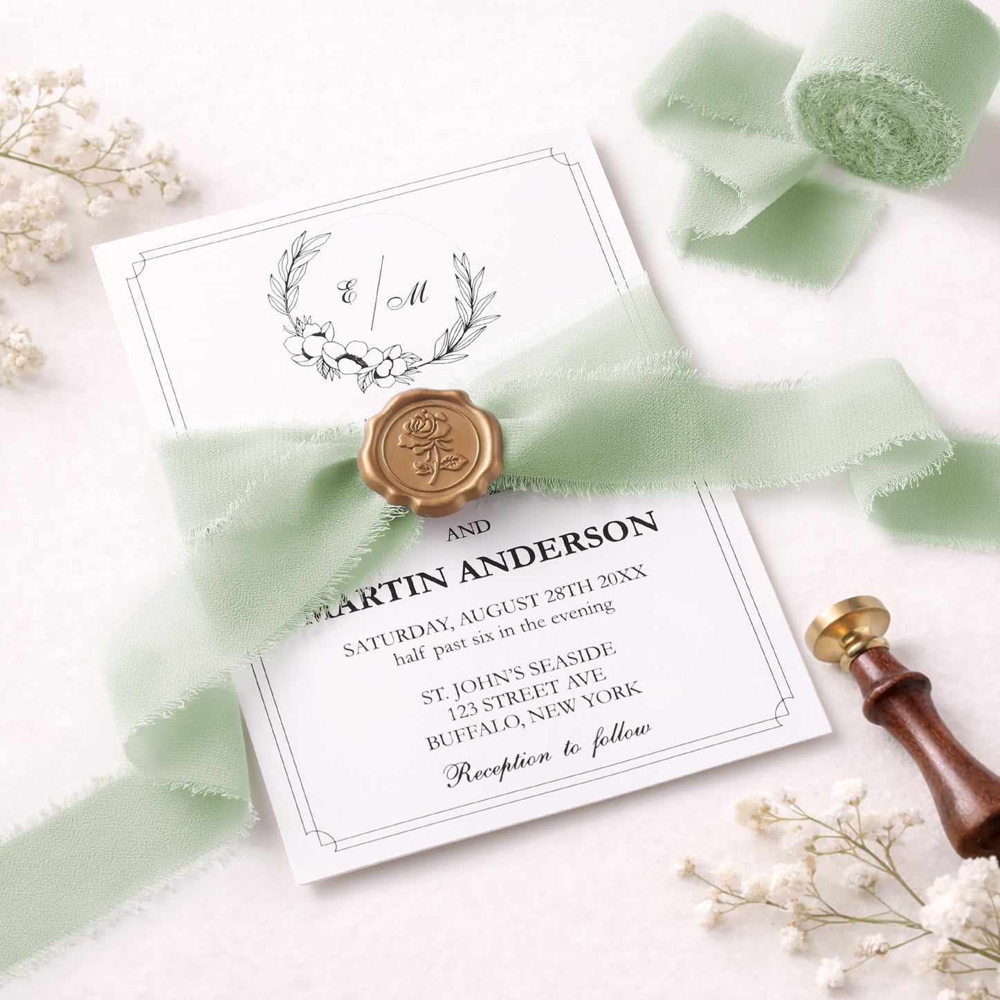 DORIS HOME Sage Green Chiffon Ribbon for Flower Bouquet, 1" x21Yd Fabric Ribbon for Gift Wrapping, Handmade Frayed Ribbon for Wedding Invitations/Christmas Decorations
