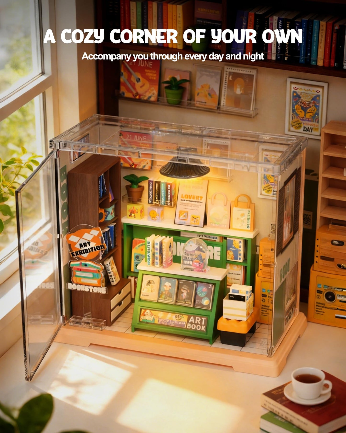 Vodolo DIY Miniature House Kit with Led,Book Nook Kits for Adults Beginners,Book Shelf Decor,3D Puzzle Booknook Craft Kits,Books Lovers Gifts for Women Men Bookshelf Decor,104PCS Bookstore Nightlight