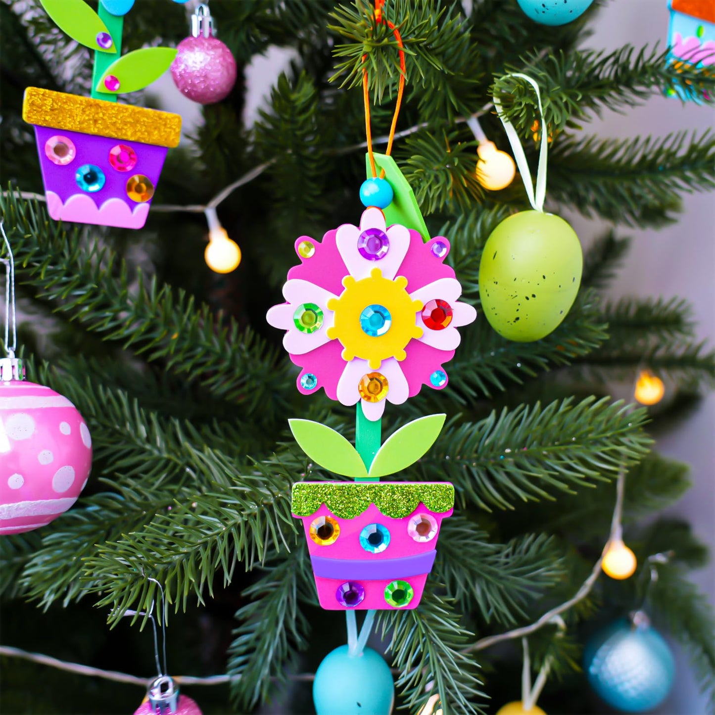 Winlyn 24 Sets Potted Flower Craft Kits DIY Potted Flower Ornaments Decorations Tulip Sunflower Foam Stickers Arts and Crafts for Kids Classroom Activities Birthday Spring Summer Camping Party Favors