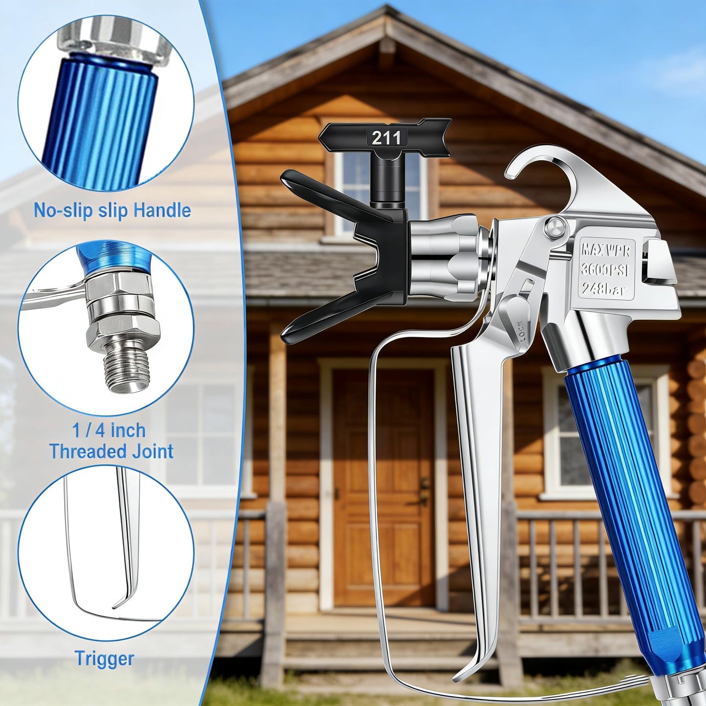 3600 PSI High Airless Paint Sprayer Gun with Nozzle Guard and 5 Spray Nozzle Tips (211, 313, 415, 517, 623) & 5 Airless Paint Sprayer Gun Filters & 8Inch(20CM) Spray Painted Extension Pole