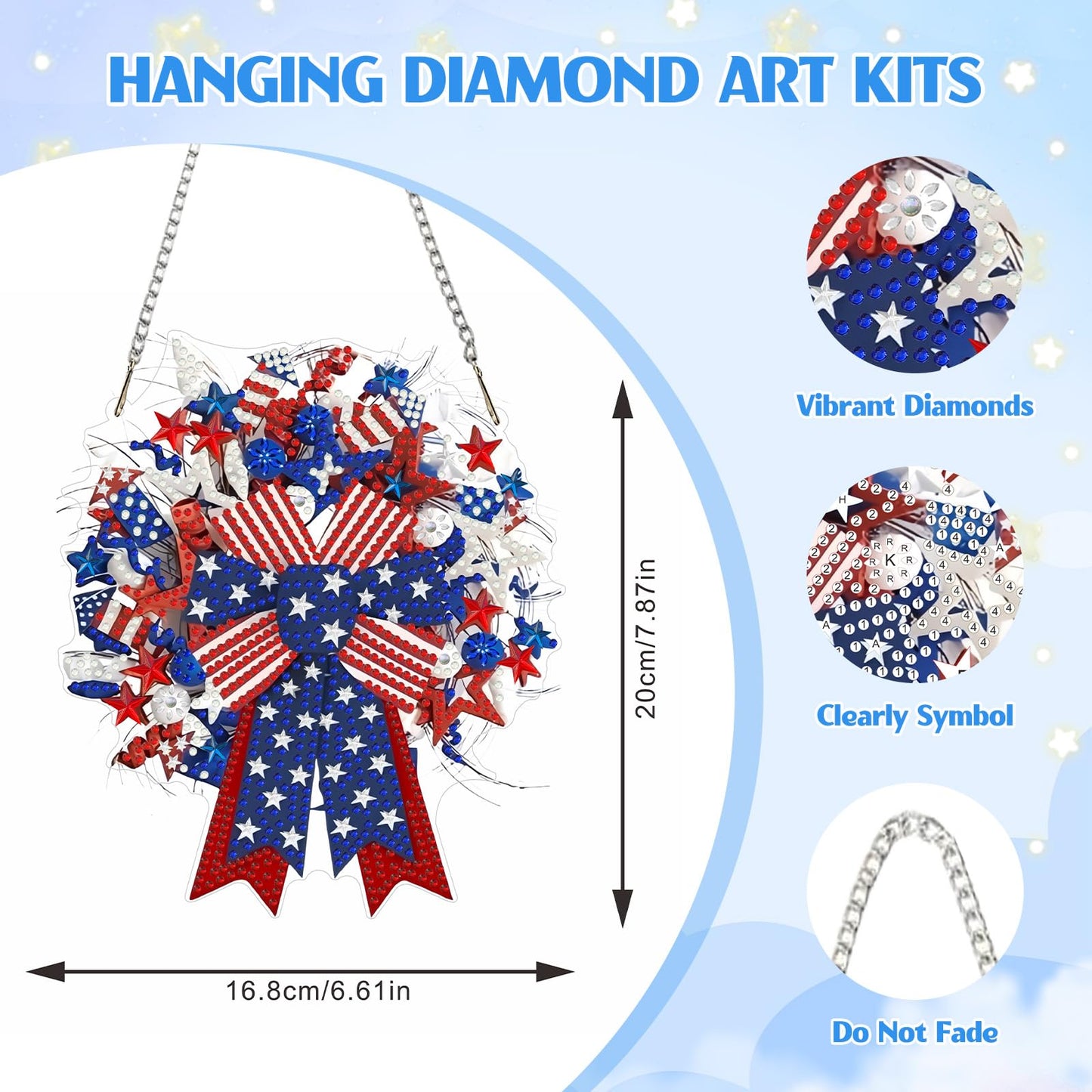 GHHKUD Diamond Art Hanging Patriotic Wreath Bows Kits for Adults, DIY 5D Diamond Art Craft Painting 4th of July Independence Day, Special Shaped Acrylic Pendants for Window Home Garden
