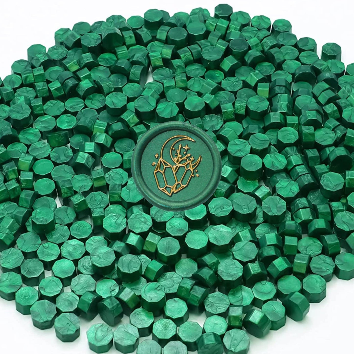 SWANGSA Sealing Wax Kit, 1450pcs Sealing Wax Beads Metallic Green, Wax Seal Warmer, Wax Spoon, Gold Wax Seal Pen and Tealight Candles for Wax Stamp Letter Sealing