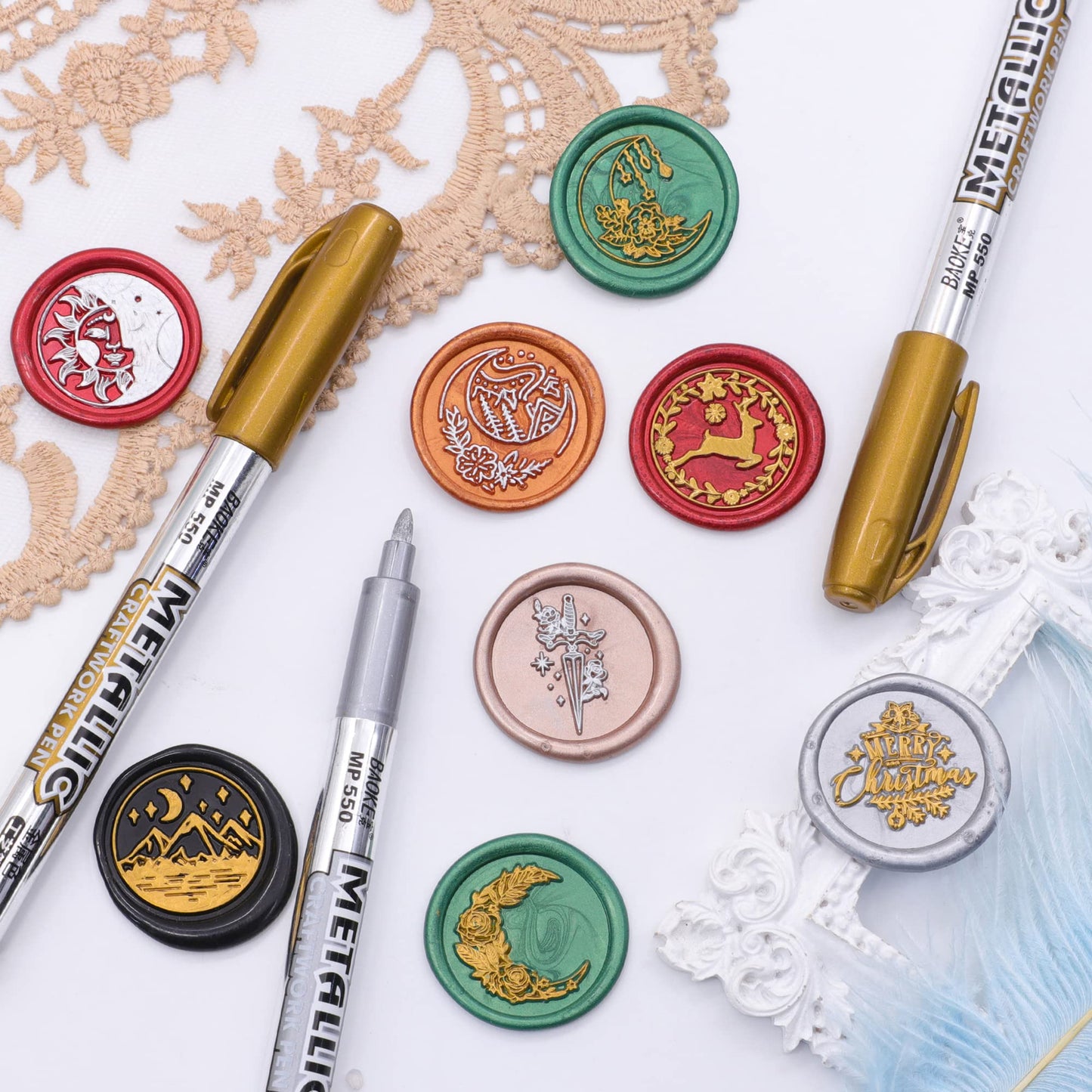 SWANGSA Wax Seal Warmer Kit, Sealing Wax Furnace Tool with 2pcs Wax Seal Pens + Wax Seal Spoon and 2pcs Candles for Sealing Wax Stamp Wedding Invitation Envelope Letter (Pink)