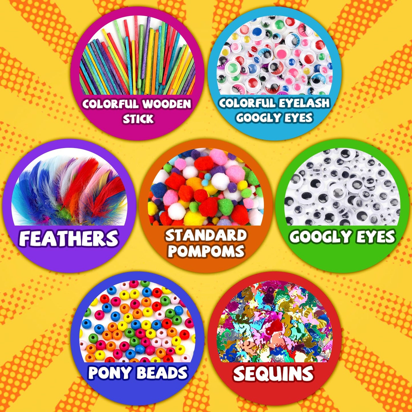 DOITEM Pipe Cleaners Craft Supplies, 1800Pcs Arts and Crafts Supplies DIY School Craft Project Including Pipe Cleaner Pom Poms Craft Kits for Kids Over 8 Years Old