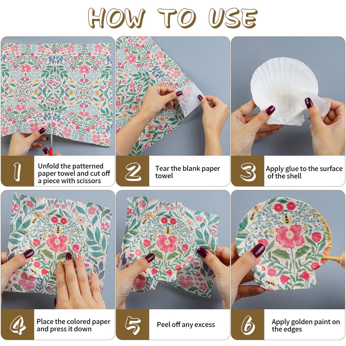 Fangoo 4-5'' 16Pcs Large Natural White Oyster Shells for Crafts 32Pcs Decoupage Paper Napkin Acrylic Paint Brush White Natural Sea Shells for Crafting Christmas Holiday Ornaments Jewelry Tray Decor