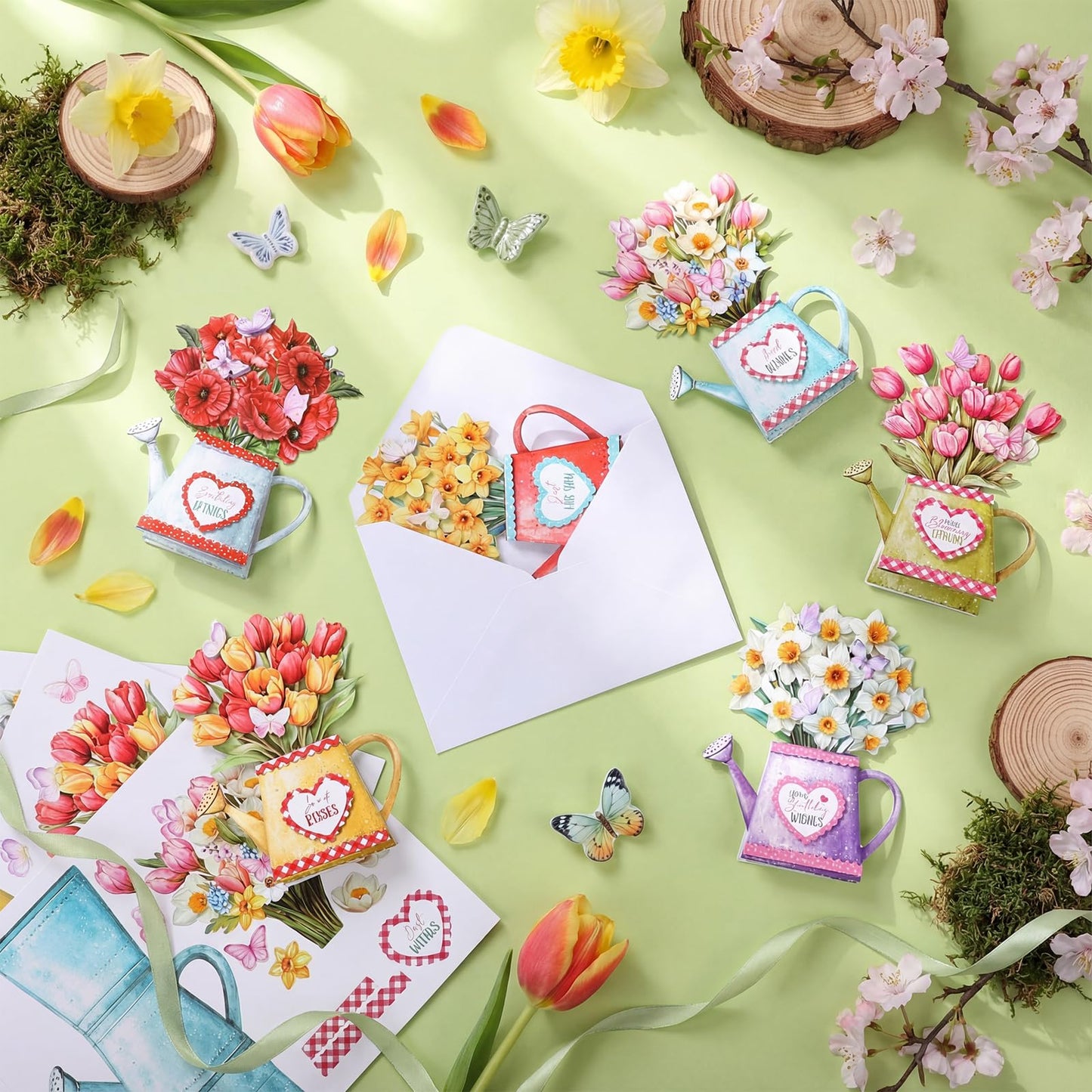 Gueevin 18 Set Mother's Day Craft Kits Watering Can Blossoms Card Making Kit for Card Making Supplies & Crafting with Sticky Foam Pads Handmade DIY Supplies Holiday Gift for Birthday Party Mothers Day