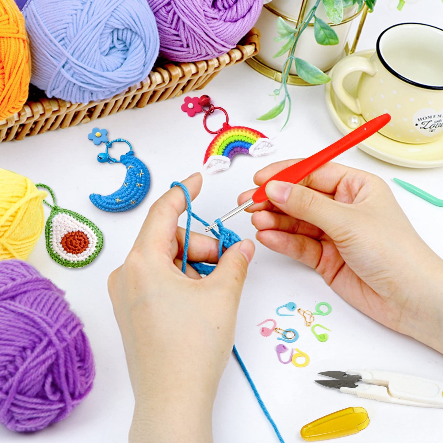 INSCRAFT Crochet Yarn Kit for Beginners Adults and Kids, Includes 1650 Yards 30 Colors Acrylic Skeins, User Manual, Hooks, Dark Grass Bag etc, Make Amigurumi & Projects, Starter Set for Professionals