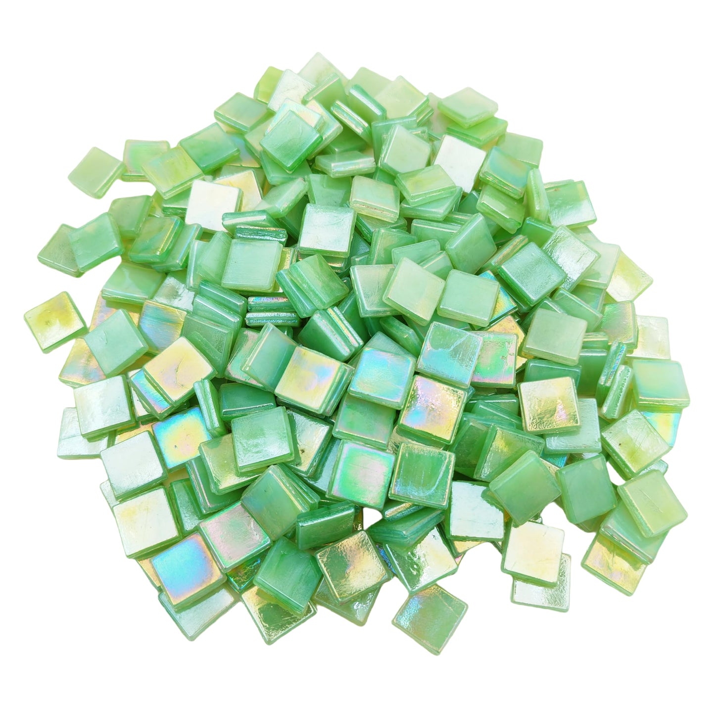 1.1 LB Ice Jade Mosaic Tiles, 0.59“ Square Glass Mosaic Pieces for Art Crafts,250PCS Easy Cut Painting Mosaic Puzzle Material Cut Handmade (Iridescent Light Green)