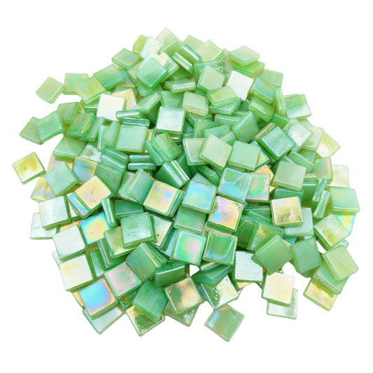 1.1 LB Ice Jade Mosaic Tiles, 0.59“ Square Glass Mosaic Pieces for Art Crafts,250PCS Easy Cut Painting Mosaic Puzzle Material Cut Handmade (Iridescent Light Green)