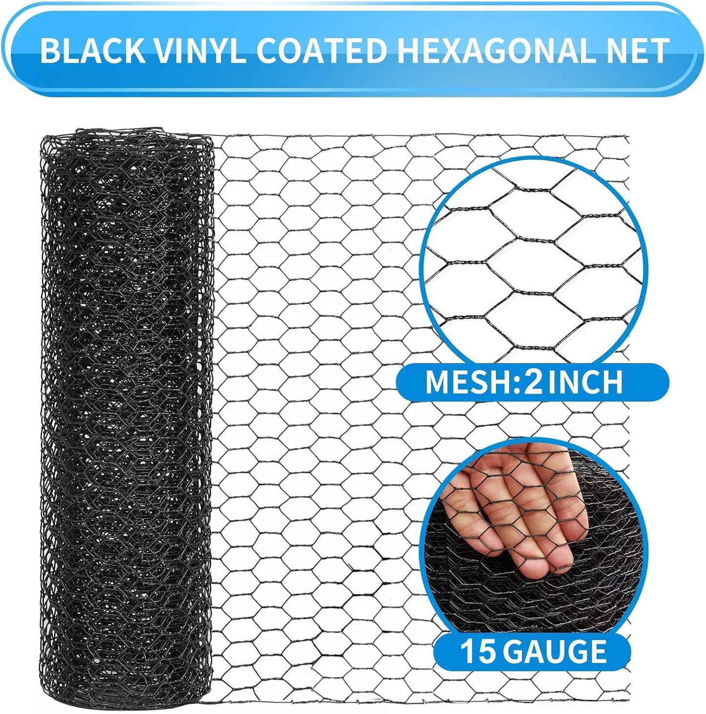 DOLEMODUO 72'' x 100' Black Chicken Wire Mesh Fence, 15 Gauge Poultry Netting and 2 inch Mesh Fence Roll, Chicken Wire for Floral Arrangements/Crafts/Farm/Livestock/Pet Protection