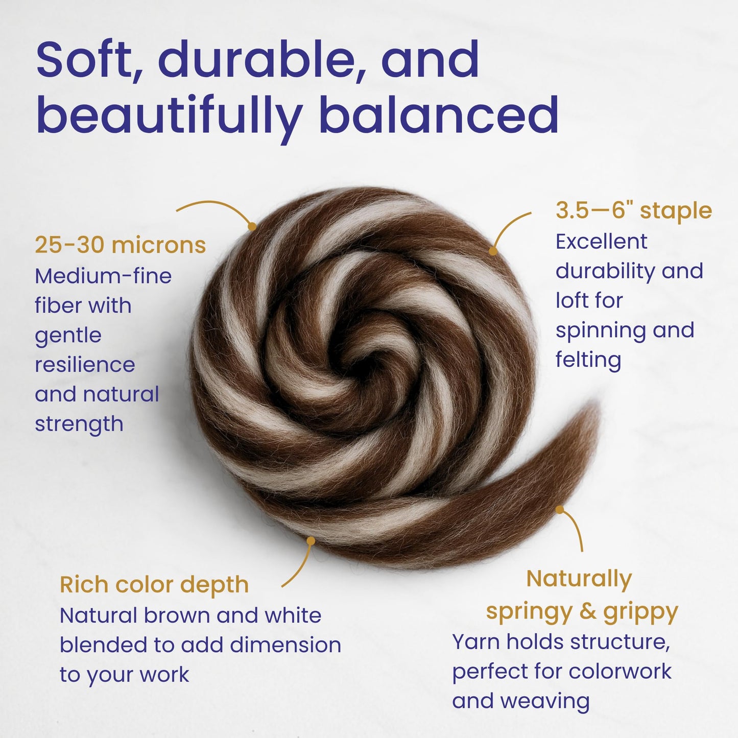 Revolution Fibers Yin Yang Natural Blend of Corriedale Wool Roving (8 Ounces) | Perfect for Felting, Hand Spinning & Tapestry |100% Natural Undyed Off-White & Brown Blend