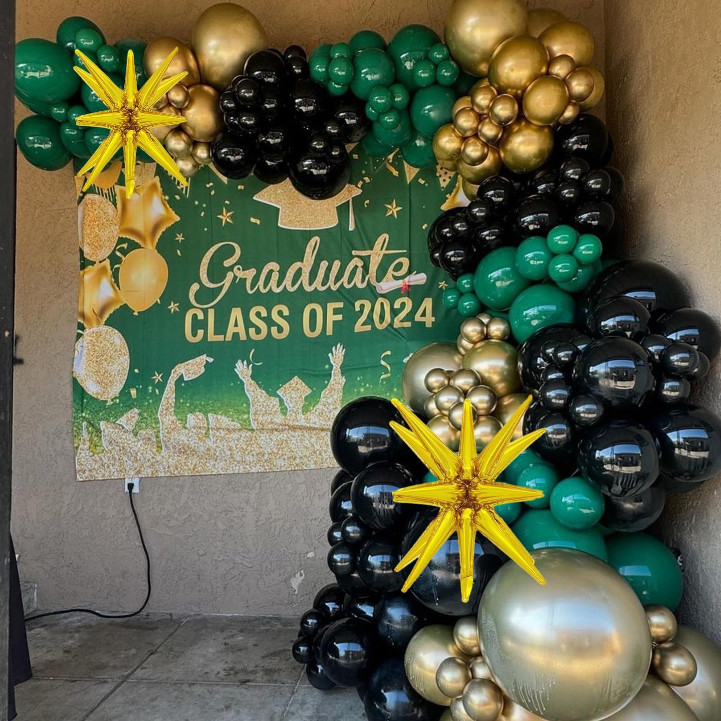 Dark Green and Black Balloon Arch Kit with Explosion Star Balloons, 123pcs Emerald Green and Confetti Gold Balloon Garland for Birthday Anniversary Bachelorette Grad Father's Day Party Decorations
