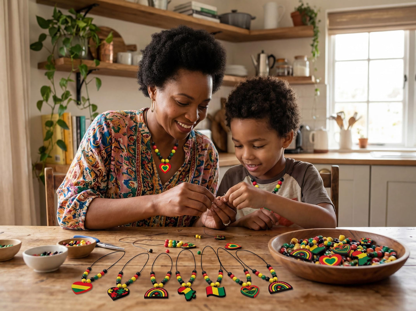 Eternity sky 32 Pcs Juneteenth Beads Necklace Craft Making Wooden Beaded Jewelry Gifts Bulk for Black History Month African Party Favors Decorations