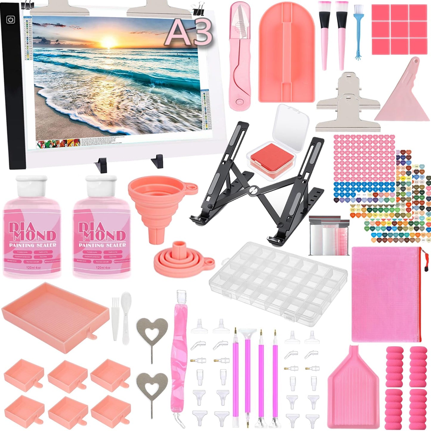 XEUZK All-Inclusive Diamond Art Accessories Kit with A3 DiamondPainting Light Pad Kit, Light Board for Painting Accessories, Bead Organizers & 5D Painting Tools Set for Full Drill & Partial Drill Art