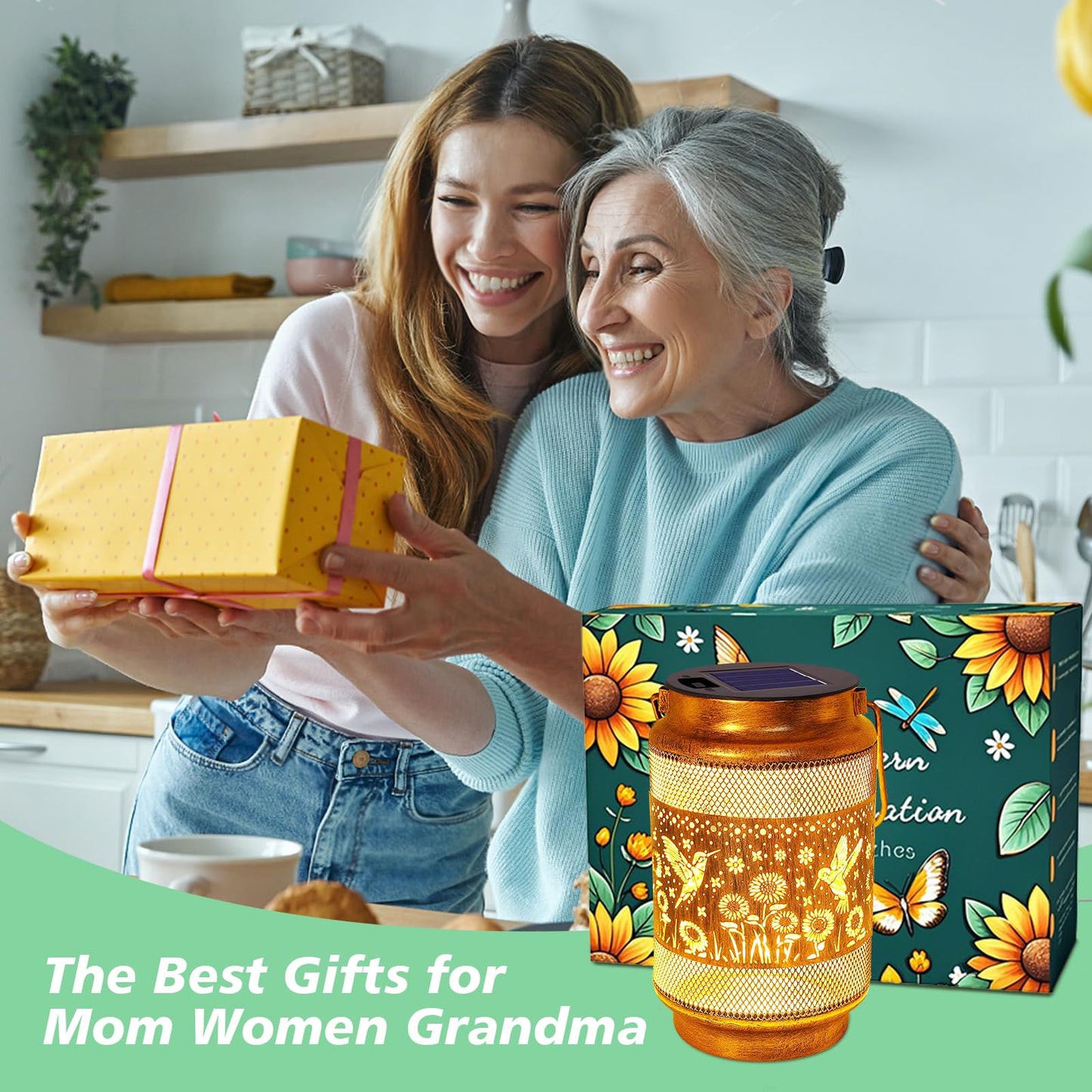 Mothers Day Gifts for Mom Women Grandma Birthday, Hummingbird Solar Lanterns Outdoor Waterproof Garden Decor, Metal Hanging Solar Lights for Yard Patio Pathway Backyard Porch