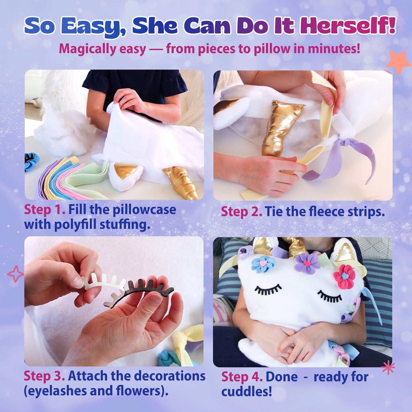 Unicorn Pillow Kit - No Sew Unicorn Craft Kit - Gifts for Girls, Arts and Crafts for Kids Ages 4-8 - Unicorn Toys for 6 Year Old Girl Gifts, Birthday, Easter, Toddlers, Teens