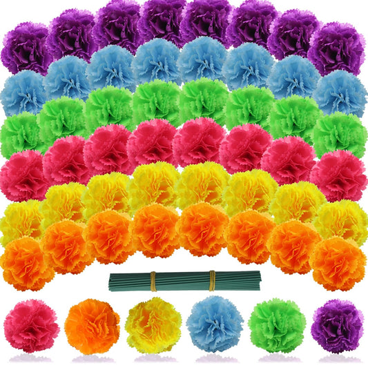 YGbridge Artificial Marigold Flowers with Stems, 60 Pcs Silk Flowers Marigolds for Day of The Dead Decoration, Diwali Decor, Ofrenda Decorations, Marigold Garland for Decoration (60, Mixed Colors)