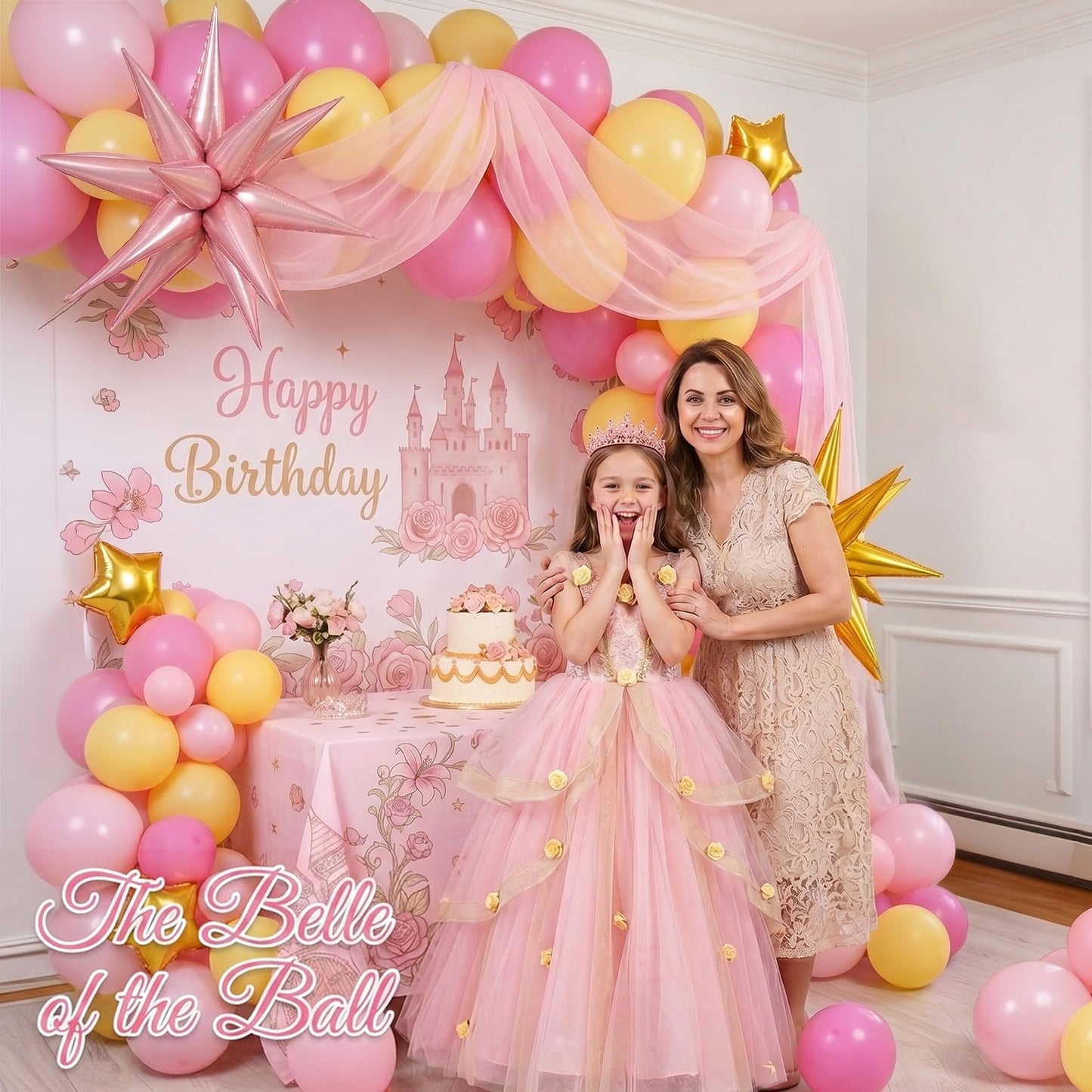 Hot Pink Yellow Balloon Arch Kit 160pcs with Large Pink Gold Star Five-Point Star Foil Balloons for super bro Princess Birthday baby shower peach Bridal shower Party Decorations
