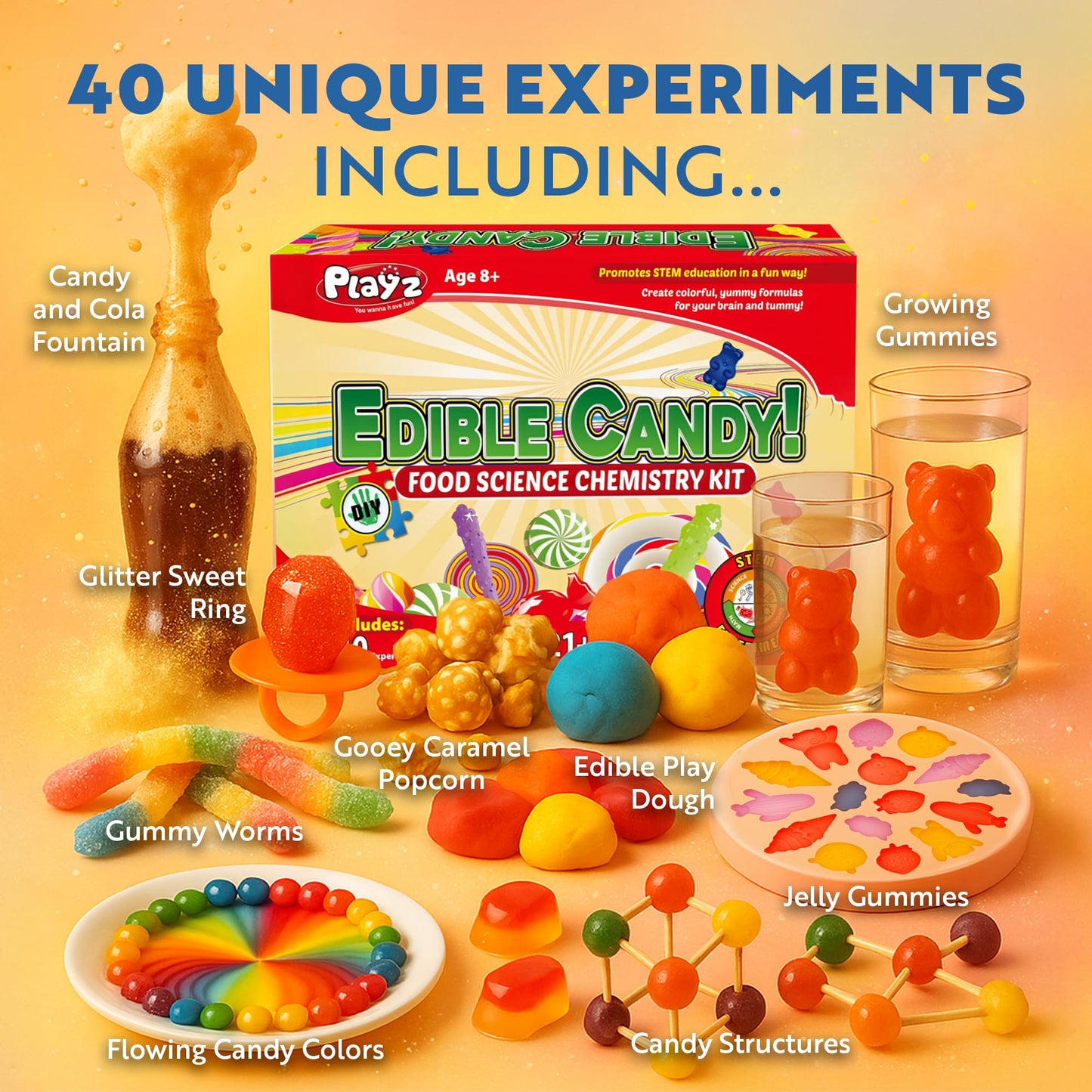 Playz Edible Candy Making Science Kit for Kids Ages 8-12 Years Old - Food Science Chemistry Kid Science Kit with 40 Experiments to Make Your Own Chocolates, Educational Science Kits for Boy & Girls