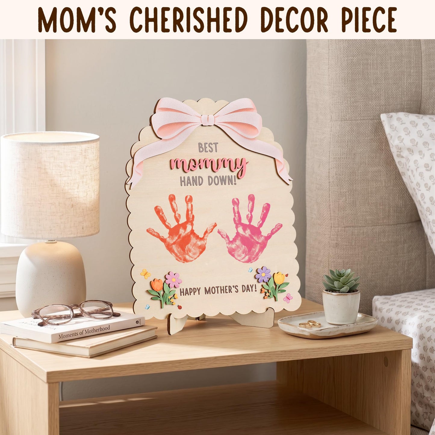 HYPERI DIY Mothers Day Crafts for Kids Handprint Art, Handprints Wooden Rose Flower Bouquet, Mothers Day Gifts for Mom from Kids, for Grandma from Grandkids, Mothers Day Keepsake Craft (Best Mom)