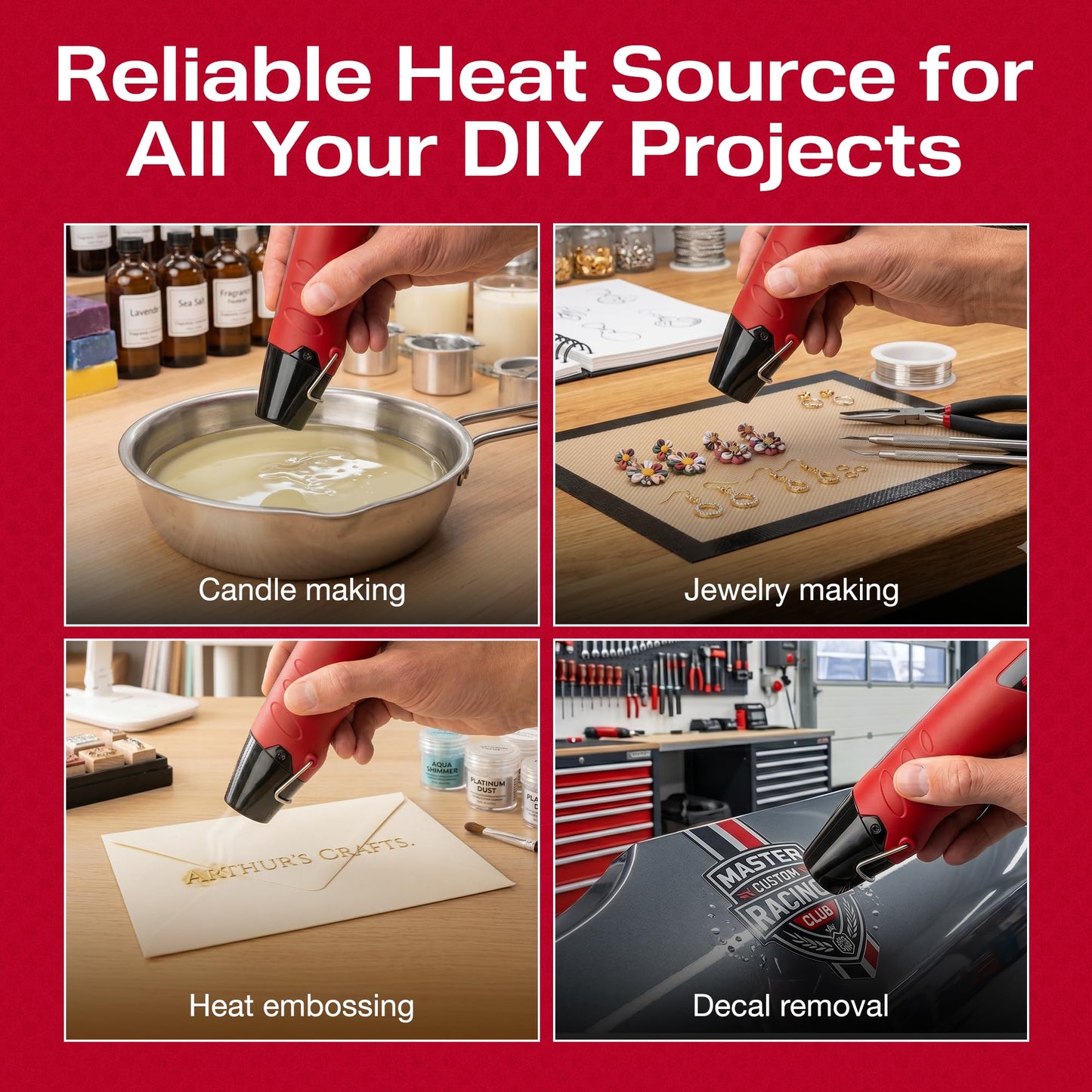 Master Appliance EC-MINI Heat Gun for Crafts, Shrink Wrap, Heat Shrink Tubing, Wire Connectors, Electrical Connectors, Epoxy Resin, Candle Making Heatgun, Embossing Hot Air Gun w/Heat Shrink Reflector